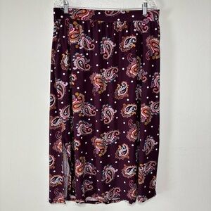 Terra & Sky Polkadot Paisley Print Pull On Midi Skirt W/ Pockets Size 1X